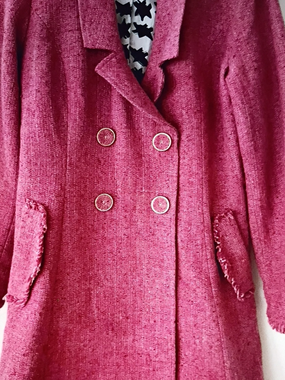 CAbi Pea Coat Pink Tweed Madison Ave Preppy Boho Sophisticated Career Artsy